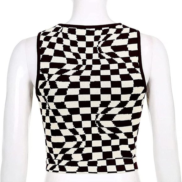 NEW RETRO CHECKERED KNIT CROP TOP - Picture 6 of 6